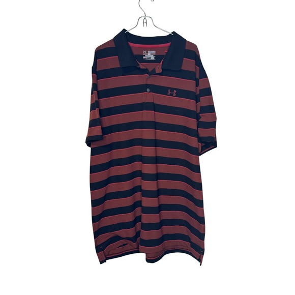 Under Armour Men Polo Shirt Loose Heatgear Short Sleeve Striped‎ Oversized 2XL - Picture 1 of 10